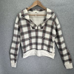 Free People Plaid Quarter Zip Sweatshirt Pullover‎ Why Not Size Small